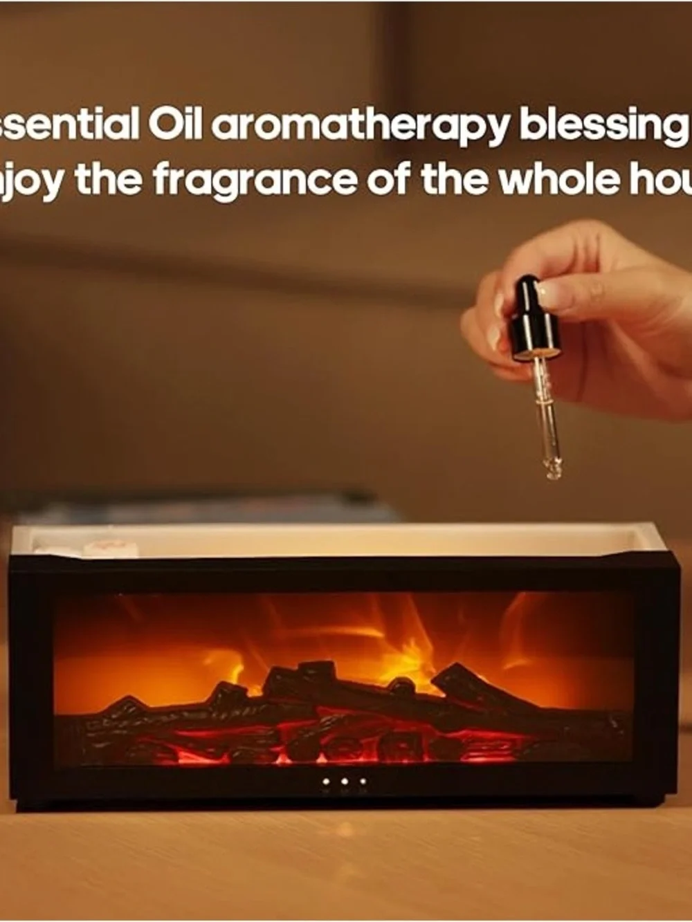 Essential Fireplace Flame Oil Diffuser Upgrade 7 Colors Noiseless Remote Control